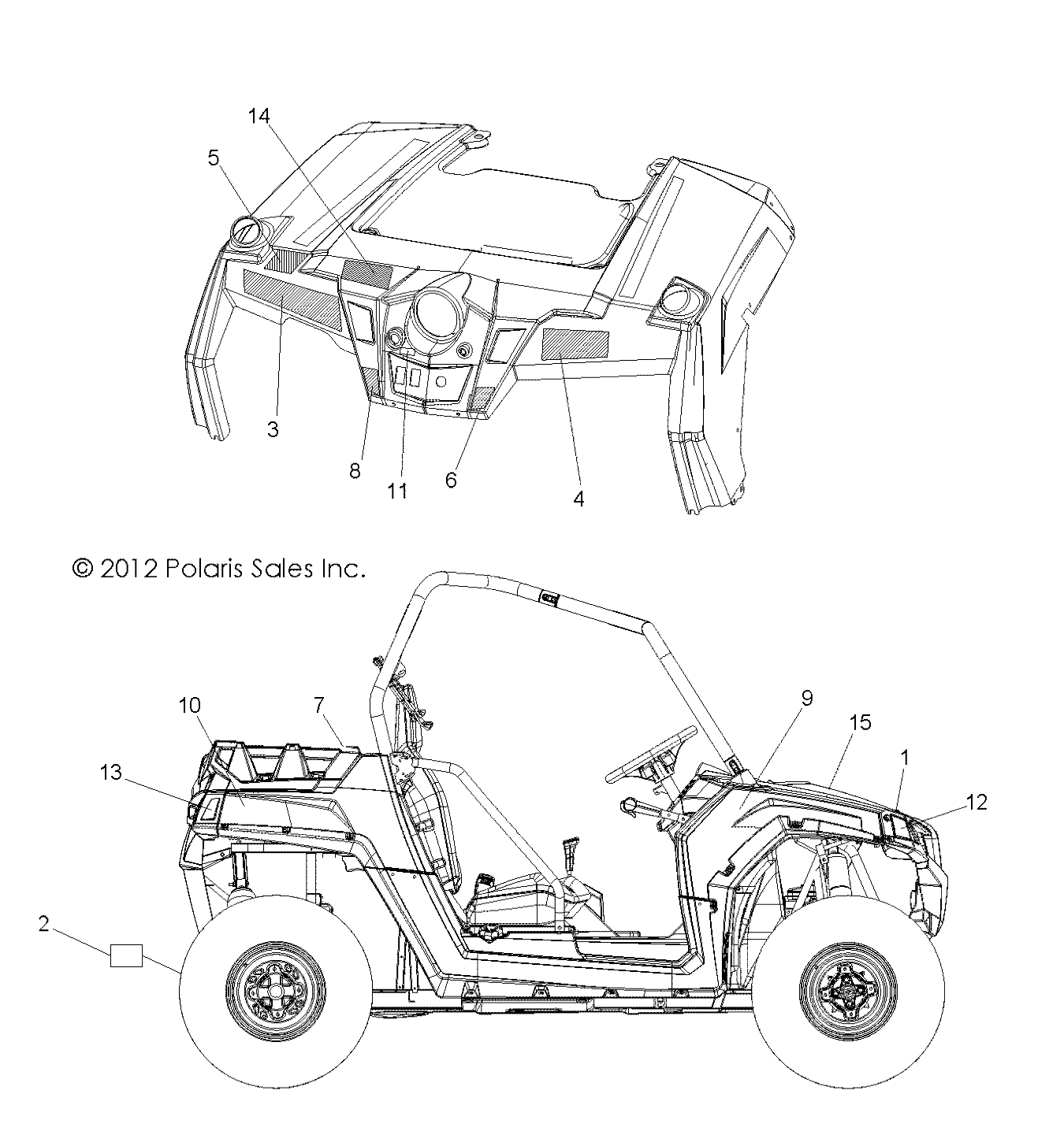 CARROSSERIE AUTOCOLLANTS POUR RZR 570 EFI 2013