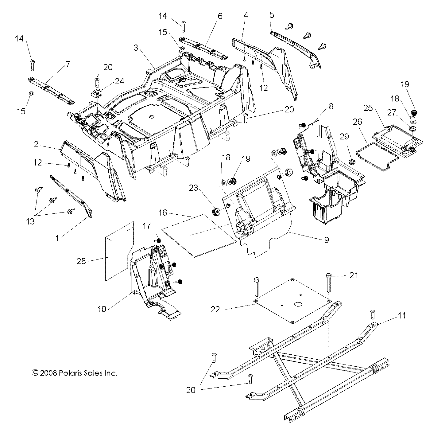 CARROSSERIE PORTE BAGAGE ARRIERE ET AILES POUR RZR 800 EFI ALL OPTIONS 2009