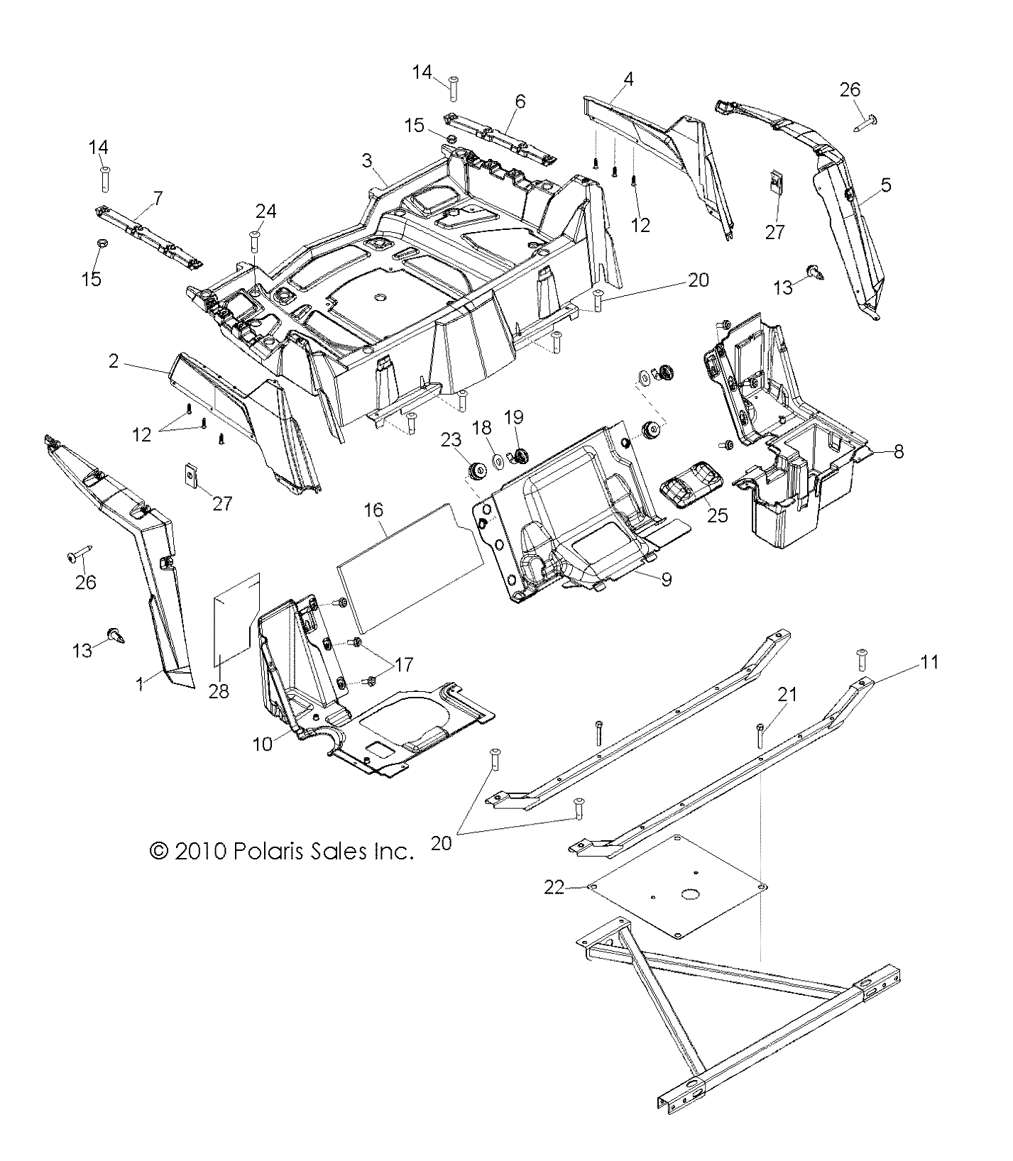 CARROSSERIE PORTE BAGAGE ARRIERE ET AILES POUR RZR S 800 EFI 2011