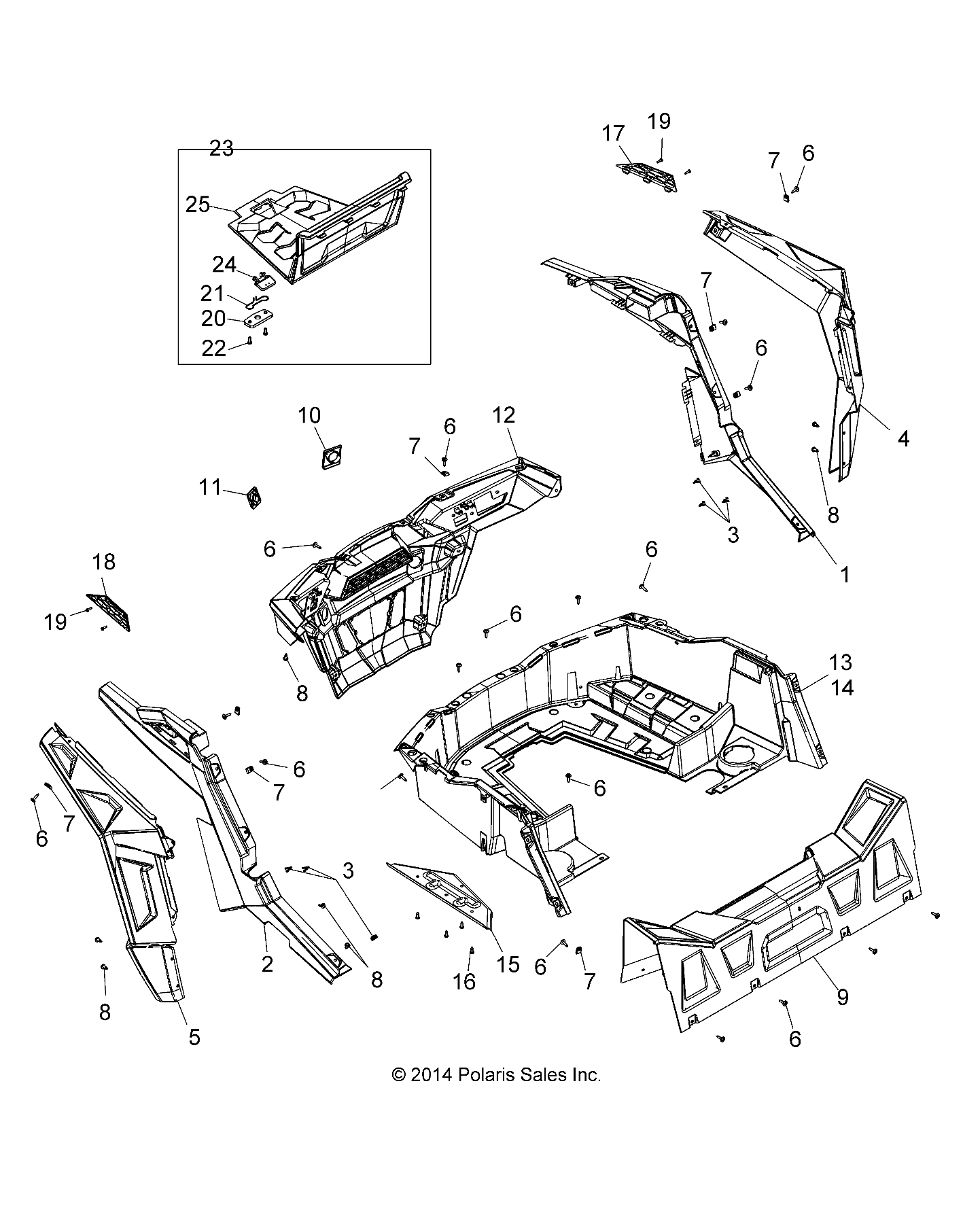 CARROSSERIE PORTE BAGAGE ARRIERE ET AILES POUR RZR 900 60 INCH EU/TRACTOR 2017